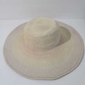 AUGUST HAT Women Neutral Striped Floppy Summer Beach Hat One Size Paper Blend